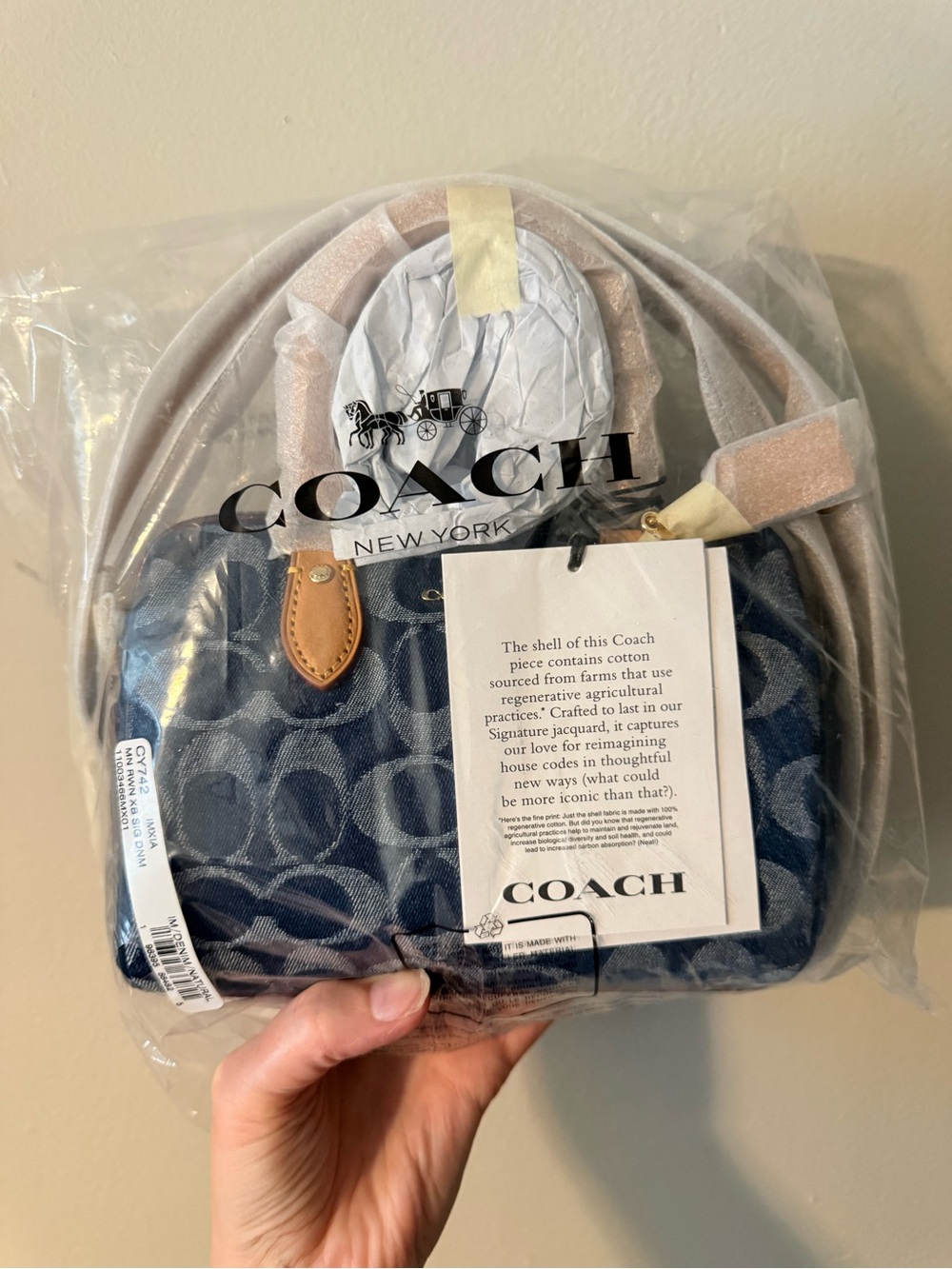 NWT Coach Signature Mini Rowan in denim with Tan Leather - Picture 3 of 3